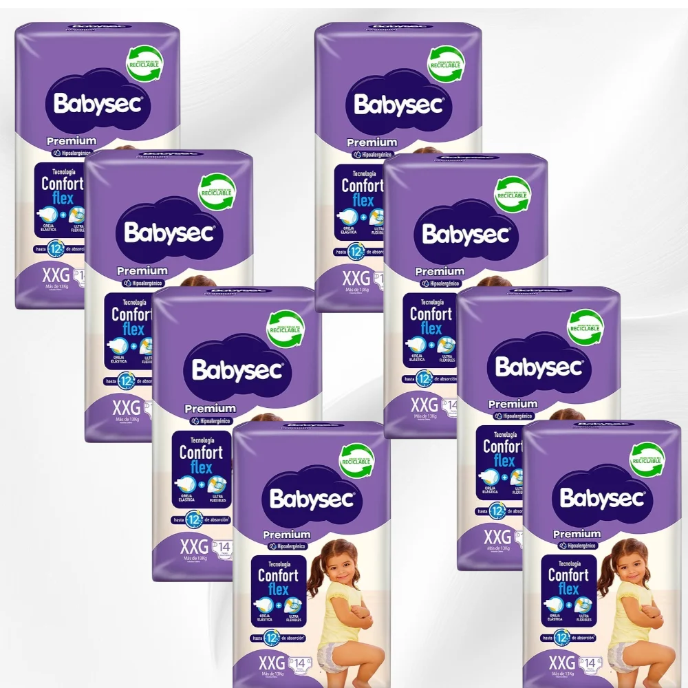 Babysec Premium XXG (Extra Extra Grande) - 14 Unidades x 8 unidades (manga)