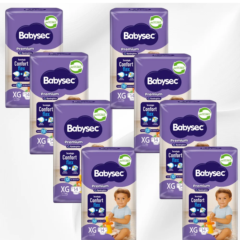 Babysec Premium XG (Extra Grande) - 14 Unidades x 8 unidades (manga)