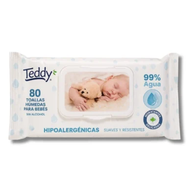 Pack 12 Unidades Toalla Húmeda Teddy 99% Agua 80 Unidades